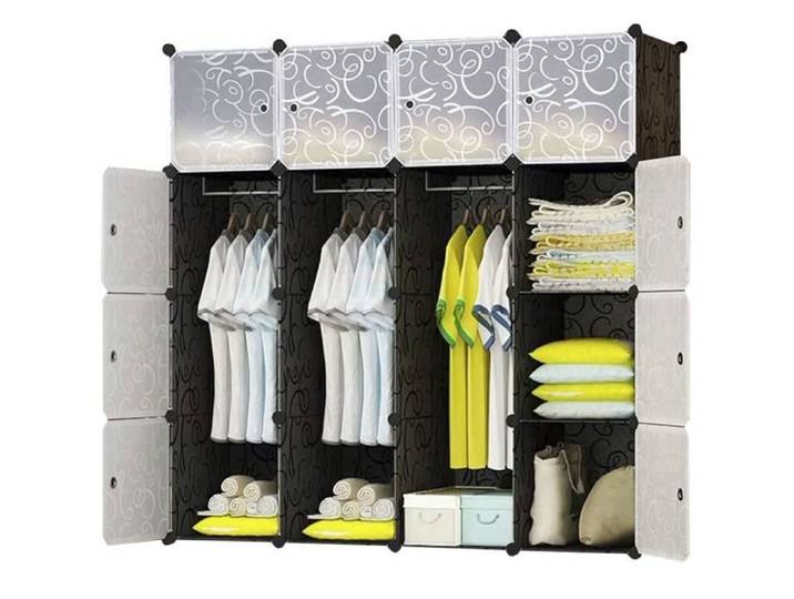 BRIAN & DANY Armoire Portable Penderie avec Portes Storage Modulable Meuble Étagères de Rangement Conception de Motif de Frisé 1