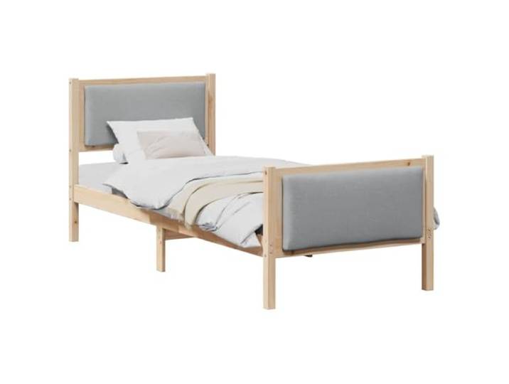 KTHLBRH Bettgestell hellgrau 75 x 190 cm Massives Kiefernholz, Lattenrost, gepolstertes Kopfteil aus Polyester, zeitgenössisches Design
