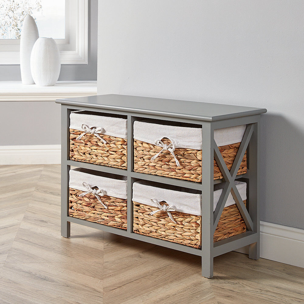 Highland Dunes Frahm Fully Assembled 4 Wicker Drawer Wide Chest Storage Unit Grey 51cm H X 75cm W X 30cm D