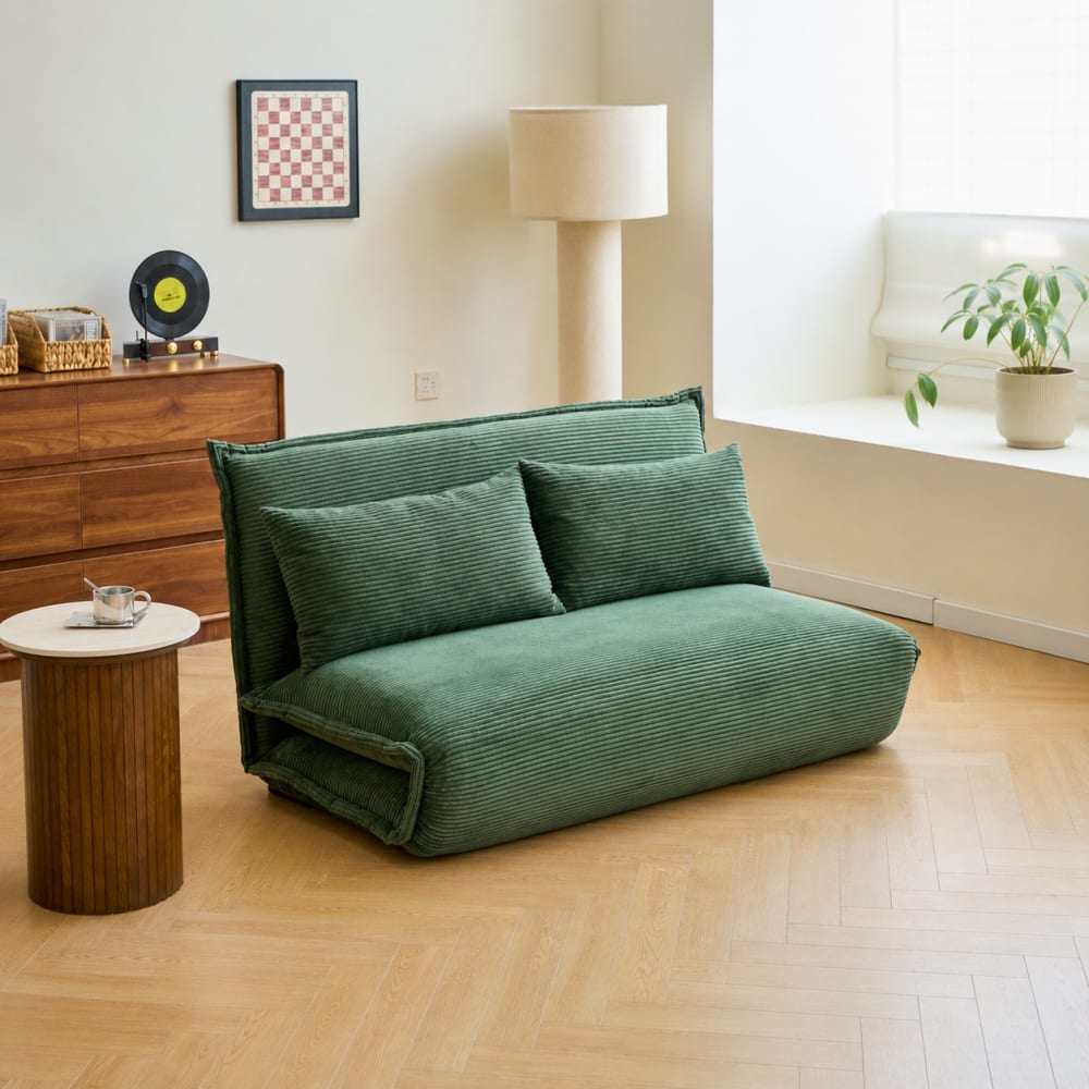 Nordlys Canape convertible 2 personnes en velours côtelé vert Vert 85x76x145cm