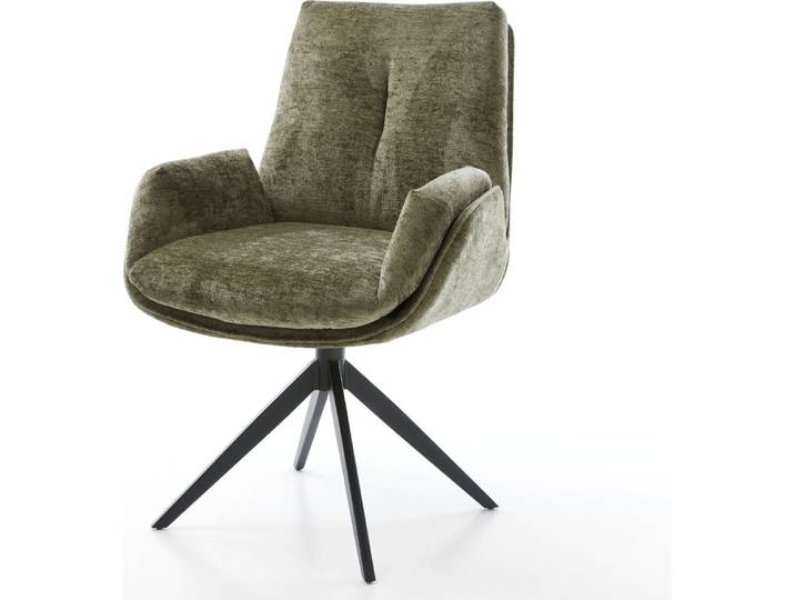 DELIFE Drehstuhl Clea-Flex Chenille Olive Kreuzgestell breit Schwarz 360° drehbar Wippfunktion