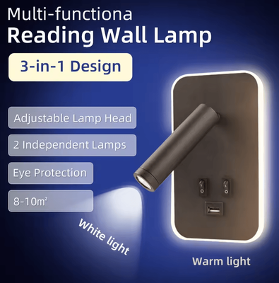 Inspire Curations Rotatable LED Bedside Reading Wall Lamp With USB Port black 1pc