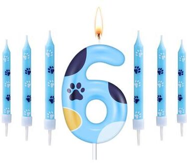 Uplift Treasures Blue Dog Paw Number Birthday Cake Candle 6