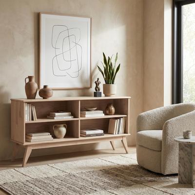 "WYNDENHALL Tierney SOLID HARDWOOD 30 x 64 inch Modern Low Bookcase - 14"" d x 64"" w x 30"" h"