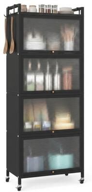 Costway 5-Tier Kitchen Baker's Rack with Flip-up PC Doors-Black