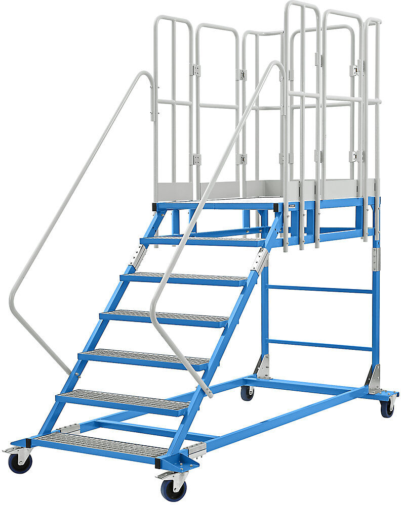 Plattformtreppe XXL, mit Gitterrosteinlagen, Plattformgröße 810 x 1250 mm, 7 Stufen eurokraft pro