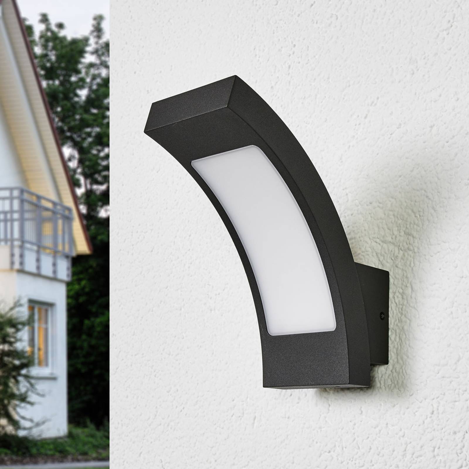 LED Outdoor Wall Light Juvia Lucande, Black, Aluminium, Modern, Outdoor Wall Light