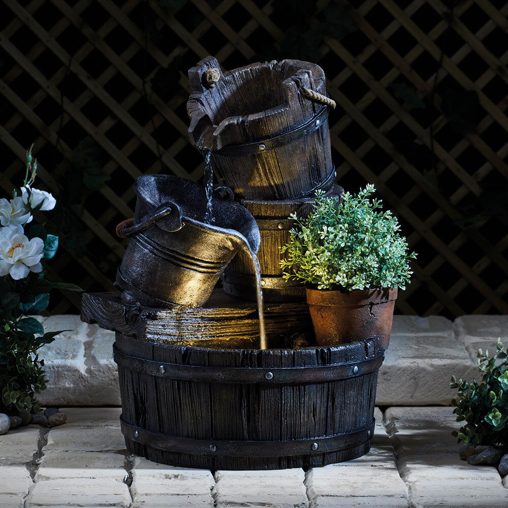 Dakota Fields Dunsborough Outdoor Weather Resistant Cascade Fountain with Lights 57cm H X 37cm W X 33cm D