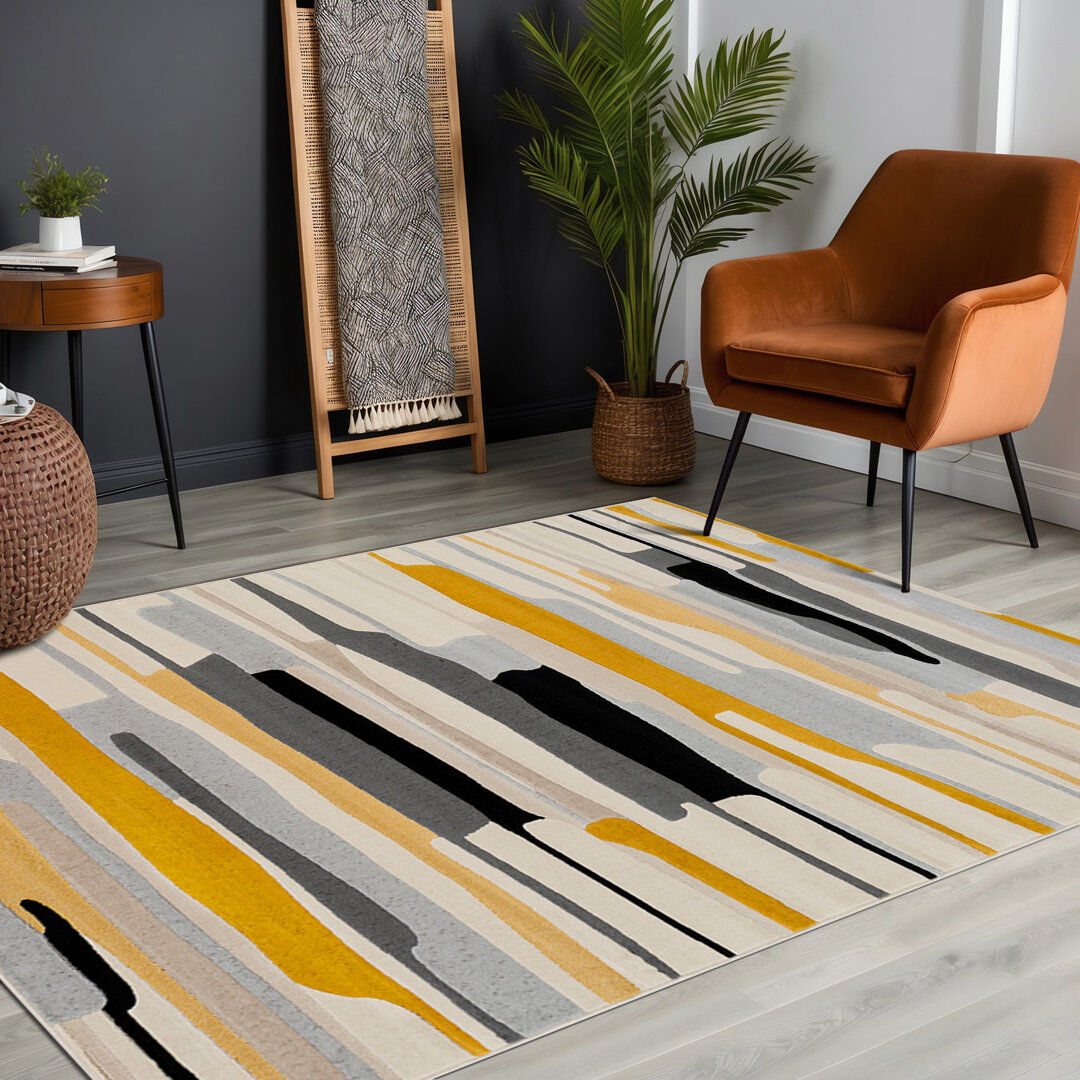 Wade Logan Roloff Oriental Washable Area Rug Yellow;Beige;Black;Gray Rectangle 119 x 170cm