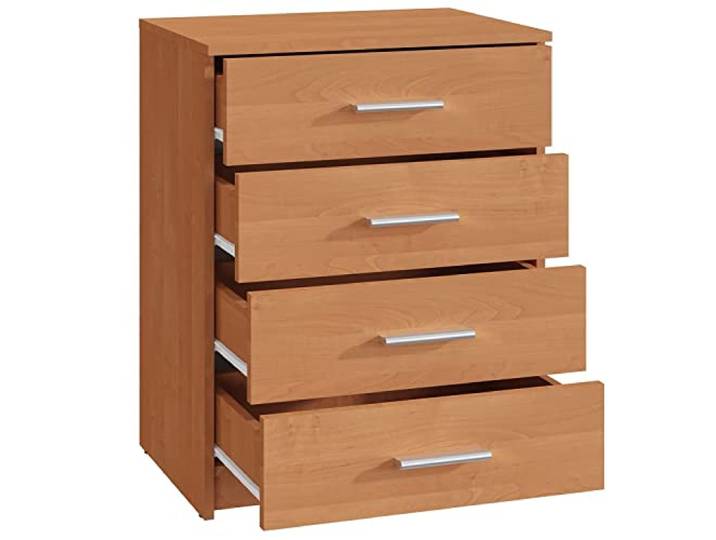 MATKAM Schubladen-Kommode Bodo 4S in moderner Optik, B60 x H75 x T35 cm, laminierte Möbelplatte, mit Rückwand, 4Schubfächer, Jede mit länglichem Griff zum Aufmachen (Erle)