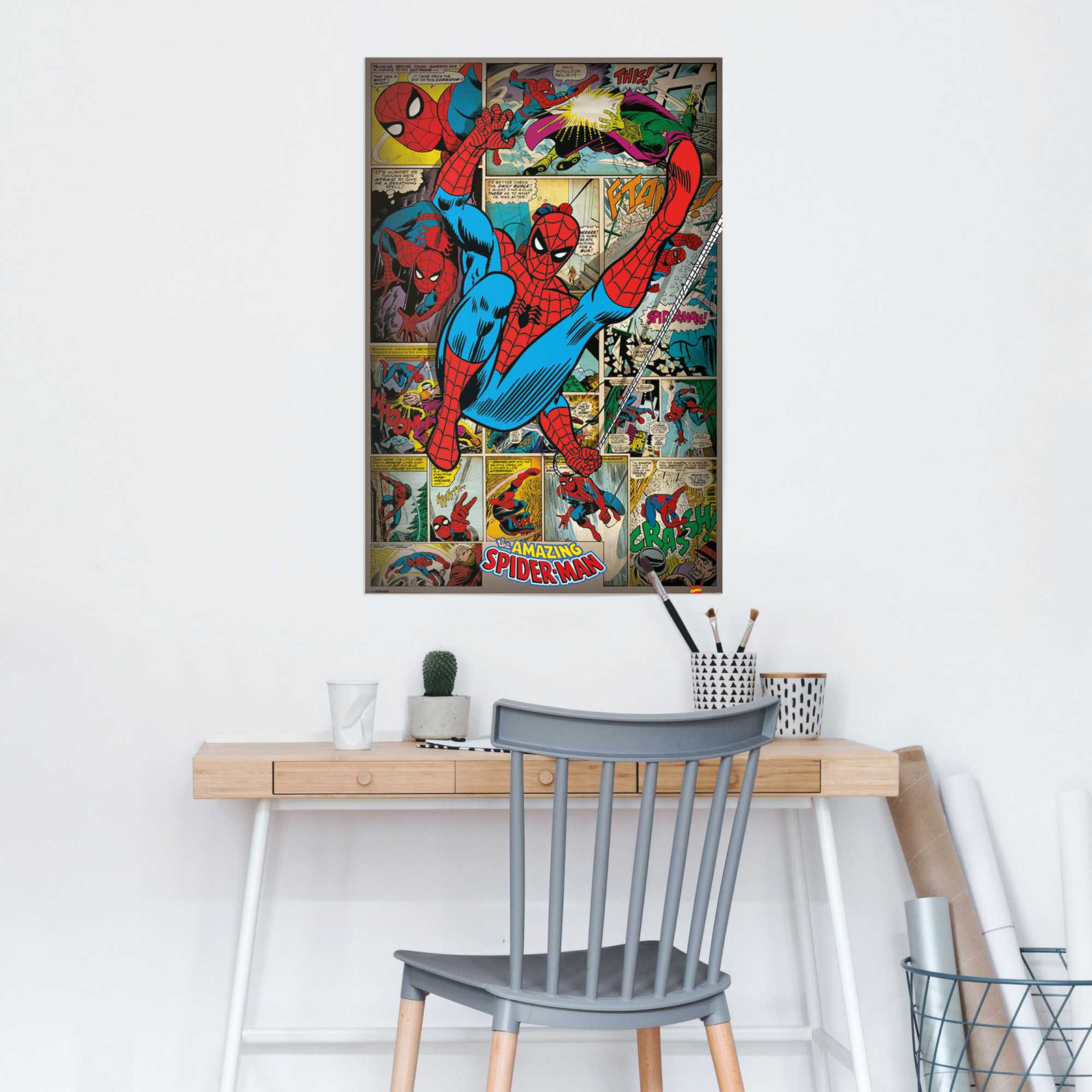 home24 Marvel Comics Spider Man Retro Poster, Meerdere Kleuren, 61 x 92 cm