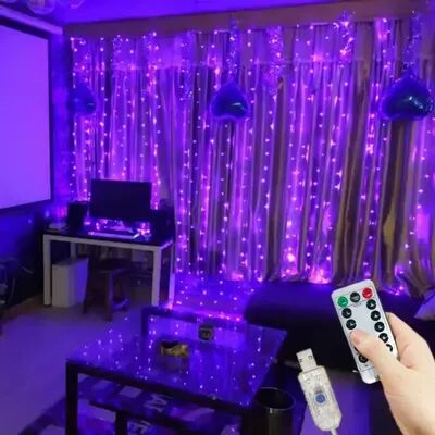 Multicon Wholesale Hub USB LED Silver Wire Curtain Lights, Warm White, Christmas Party Decor, Wedding Garland, Home Decoration purple 100leds