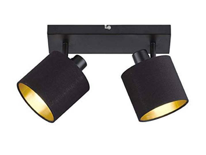 Reality Spot Bar TOMMY R80332079\, Métal Noir Mat\, Abat-jour en Tissu Noir/Or