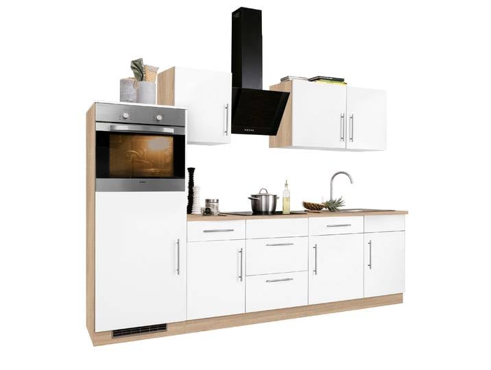 Küchenzeile, 280x60 cm, Holzwerkstoff, Braun & Weiß, Mit E-Geräten, Modern