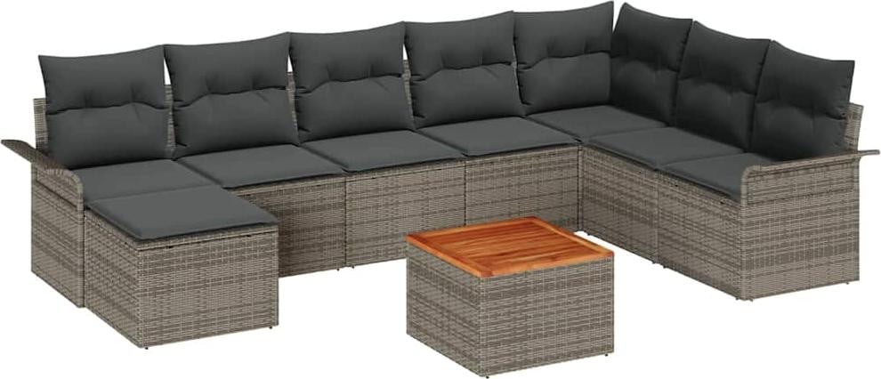 vidaXL Tuinset van 9 stuks, grijs, polyrotan, moderne L-vormige tuinmeubelset