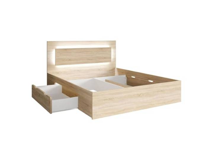 Lomadox Bett Bettgestell 140x200 cm in Eiche mit 2 Bettschubladen, Kopfteil mit LED-Beleuchtung