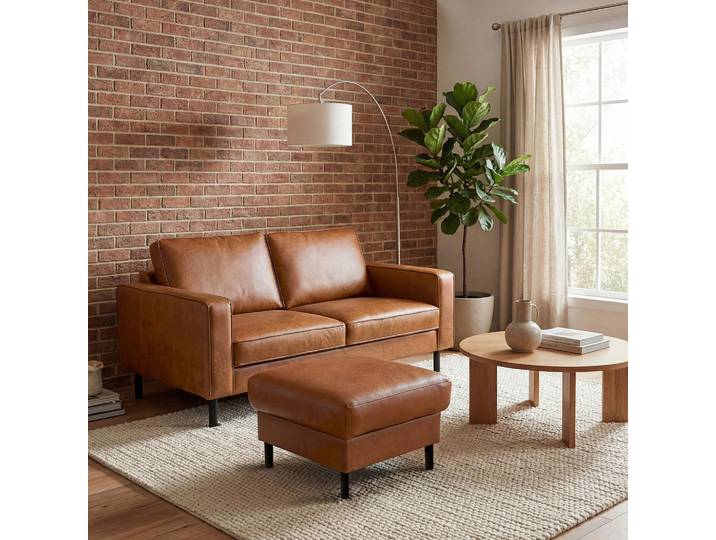 Livetastic 2-Sitzer-Sofa, Cognac, Metall, Echtleder, Anilinleder, 148x85x92 cm, Lederauswahl, Rücken echt, Wohnzimmer, Sofas & Couches, Ledersofas