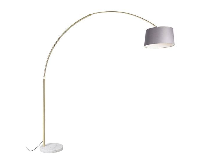 Lampe d'arc en laiton avec abat-jour en tissu gris et marbre gris