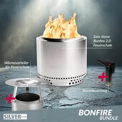 Solo Stove BONFIRE 2.0 Edelstahl Ø 49,5 cm Bundle inkl. Edelstahl Wärmeverteiler...