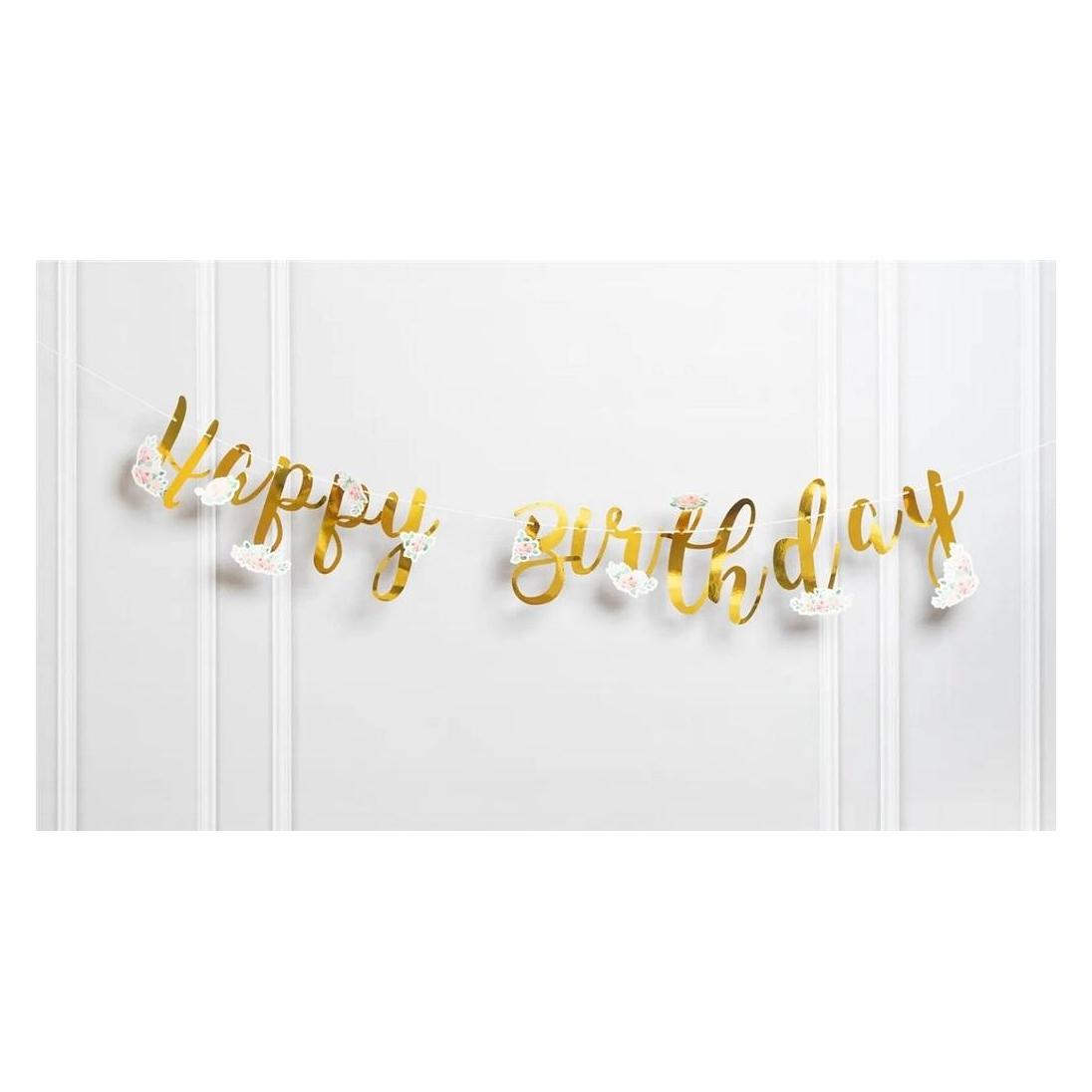 Teka Happy Birthday Banner mit Blumen, Gold (47994452)