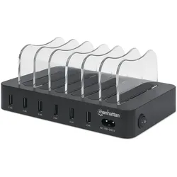 Manhattan 6-Port USB Charging Station (50 W, 6 Ports), USB Ladegerät, Schwarz