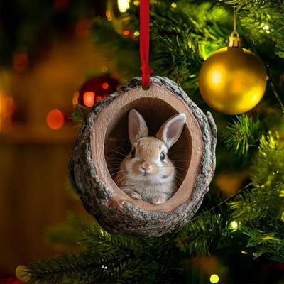 Uplifted Finds Acrylic Forest Friends In Tree Trunk Ornaments   Cute Animal Festive Hanging Pendants ms11695