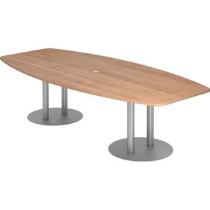 Hammerbacher Konferenztisch KT28S, Tonnenform, 280 x 74 x 85 / 130cm, nussbaum / silber