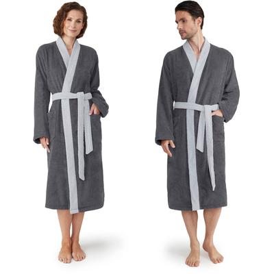 Unisex-Bademantel MÖVE "Superwuschel Kimono mit Blende" Gr. XS, stone, silber, L:110cm, Walkfrottier, Hausmäntel, ideal für Sauna & Spa, Hotelbademantel