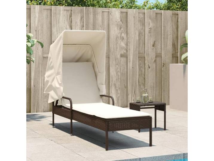 Chaise longue Anti-intempéries Bain de soleil VIDAXL avec auvent marron résine tressée(607)