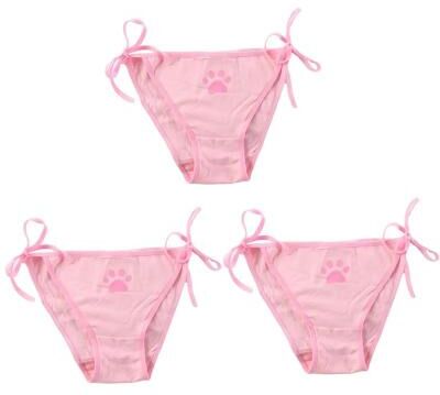 Inspired Finds Women's Cotton Bandage Panties Cute Cat Paw Bowknot Briefs, Lovely Lolita Ladies Underwear (1 2 3 Pcs) 3pcs pink