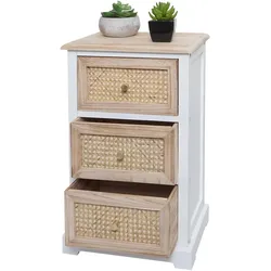 Kommode MCW-K87, Schubladenschrank Schrank, Holz Rattan 63x40x28cm ~ weiß, naturfarben