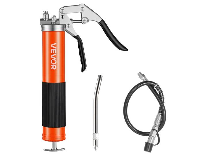 Pistolet à graisse VEVOR\, 551 bars\, kit de graissage à poignée pistolet d'une capacité de 0\,4 L\, pistolet à graisse à une main comprenant un tuyau flexible de 45\,7 cm\, 1 rallonge et 1 buse pointue pour l'automobile et la marine
