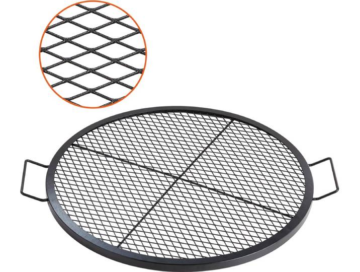 VEVOR X-Marks Vuurplaatsgrillrooster\, Rond Kookrooster\, Robuust Stalen Kampvuur BBQ-grillrooster met Handvat en Ondersteuning X-draad\, Draagbaar Campingkookgerei voor Buitenfeesten en Bijeenkomsten\, 76cm\, Zwart