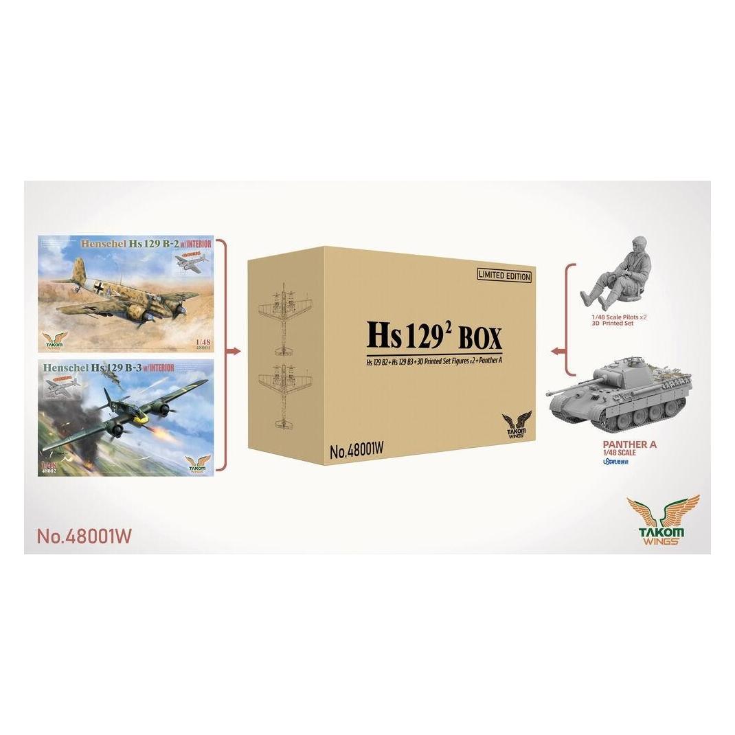 Takom Hs 129² BOX Hs 129 B2+Hs 129 B3+3D Printed Set Figures x2+Panther A (Limited edition) (TAK48001W)