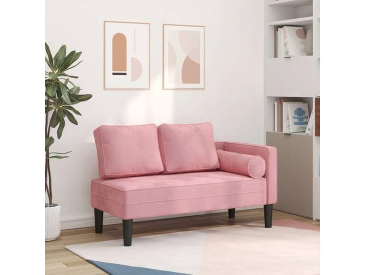 Chaise longue avec coussins rose velours