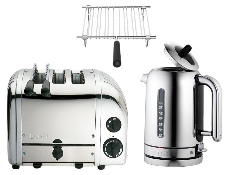 Dualit Frühstücksset inkl. 3er Toaster + 1,7 L Wasserkocher und Brötchenaufsatz