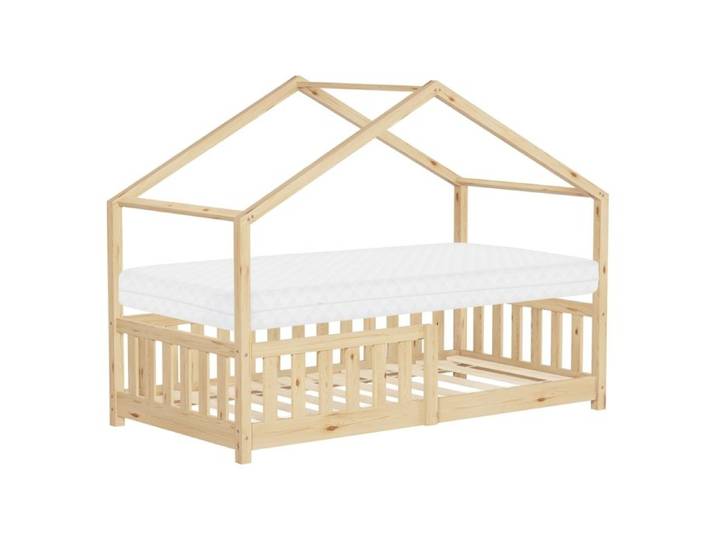 Lit cabane enfant ML-Design 80x160 cm naturel pin massif avec matelas antichute sommier Montessori