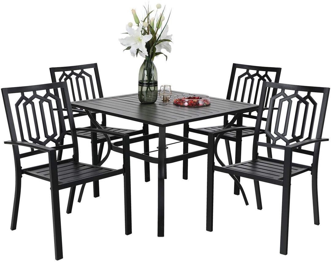 Blue Elephant 4 - Person Patio Dining Set Umbrella Hole Included Square Table Black 4