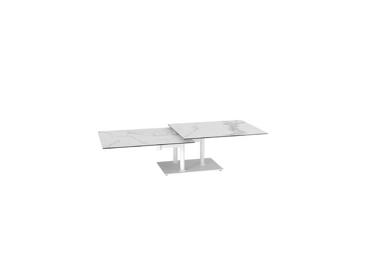 Ausziehbarer, flexibler Design Keramik Couchtisch „Opera Double“ Marmoroptik Weiss Akante Design