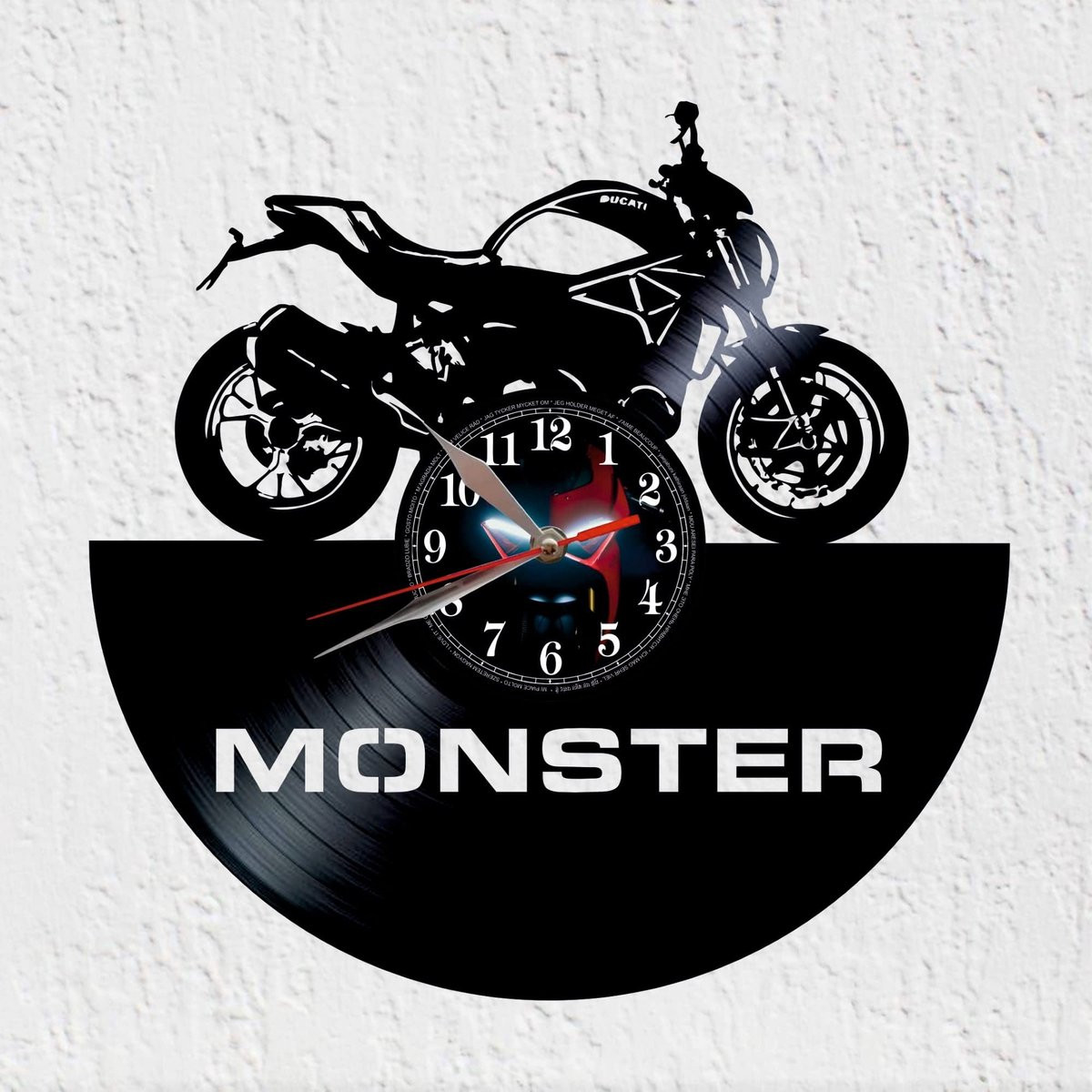 Vintage Wandklok van Vinyl met Speed Motorcycle Design