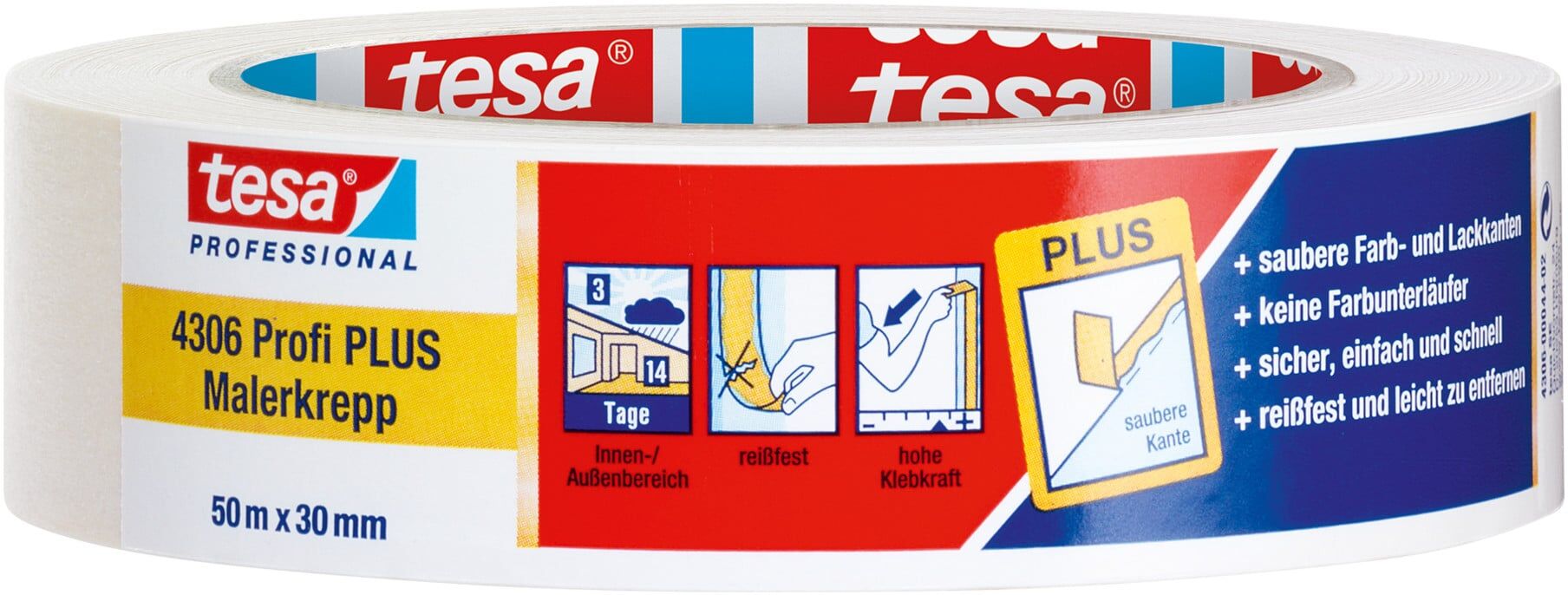tesa® 4306 Profi PLUS Malerkrepp 50 m × 30 mm chamois schwach gekreppt (04306-00044-02)