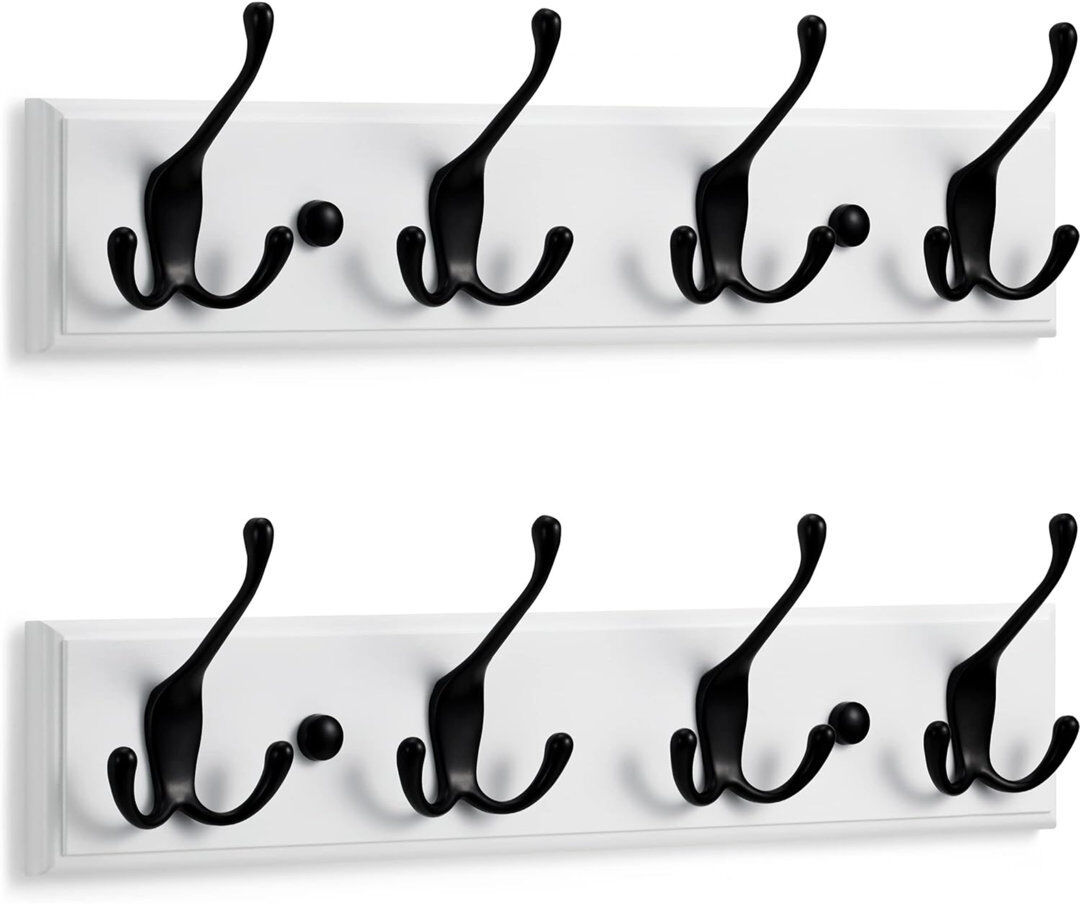 ClassicLiving Hamler 8 - Hook Wall Mounted Coat Rack White/Black 10.38cm H X 38cm W X 7.2cm D
