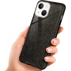 iPhone 13 mini Hülle Glitzer Schwarz – ONEFLOW Glitter Case, 3in1 Silikon, Funkelnd, Stoßfest, Dünn, Glamour-Black