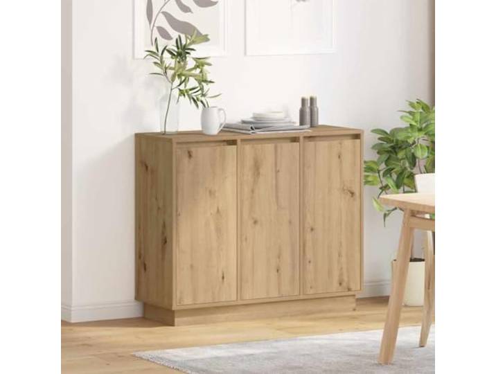 HEFZGDB Minimalistisches Sideboard mit LED Beleuchtung, Sideboard mit integrierter LED Beleuchtung für Moderne Wohnräume, mit aus Holzwerkstoff, Beleuchtetes Artisan-Eiche 90 x 32 x 75 cm