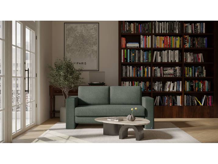 BRUNO Schlafsofa 140cm in Dunkel Waldgrün Kubus stabiles Massivholz & Boxspringkomfort
