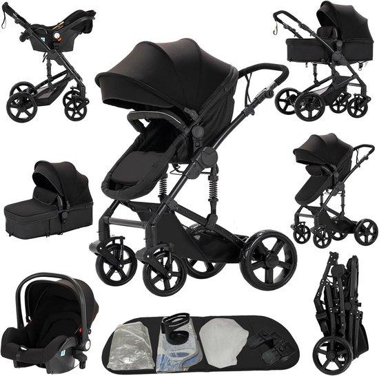 Kinderwagen 3-in-1 - Kombi-Kinderwagen, Buggy - Für den Transport von Babys - Einfach zusammenklappbar - 83 x 62 x 106 cm - Schwarz