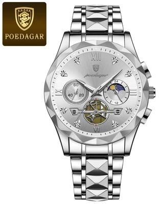 Uplifted Finds Poedagar Luxury Mens Chronograph Stainless Steel Waterproof Quartz Watch silver White