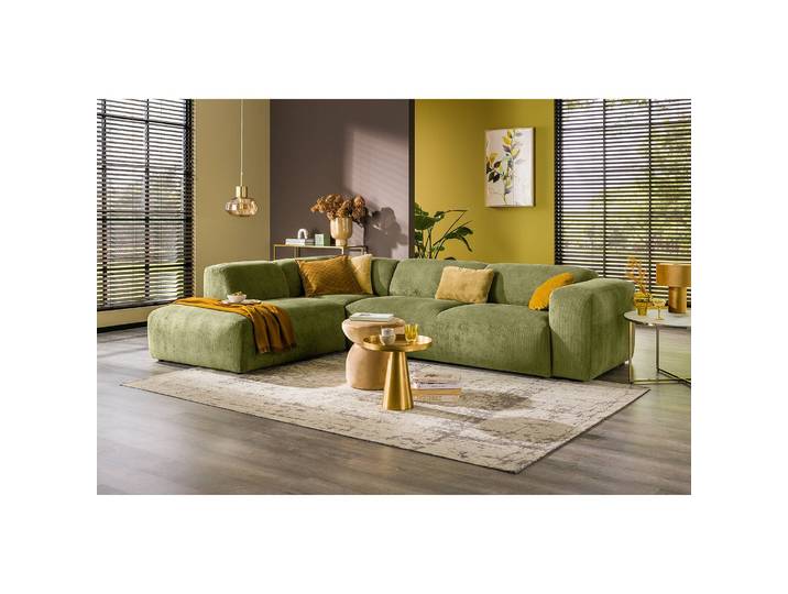 Ecksofa mit Ottomane Grün Cordstoff Licia 312 x 75 x 219cm Ottomane davorstehend links Modern