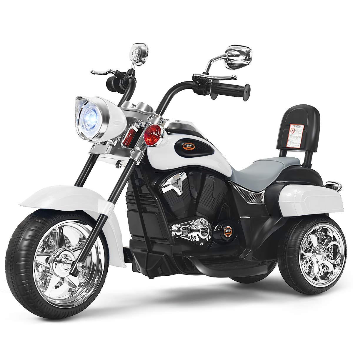 Costway 6V elektrische motorfiets met verstelbare koplamp voor kinderen vanaf 3 jaar - Wit