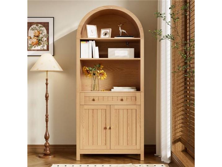 Armoire haute avec façade cintrée 2 portes rangement épices intégré – cuisine / salon / salle à manger